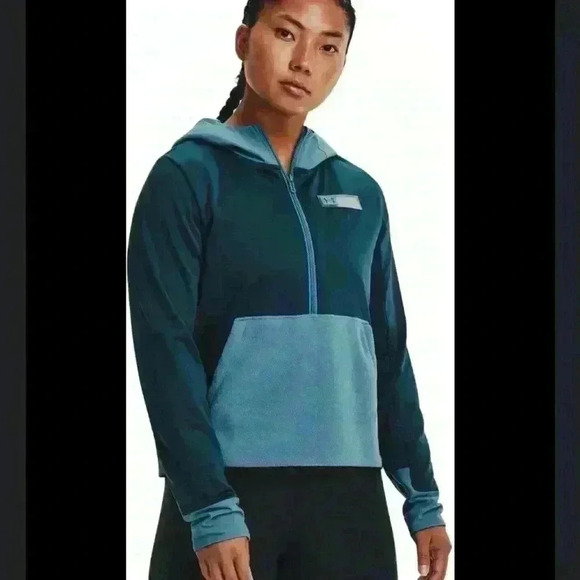 Under Armour 1/2 Zip Fleece Hoodie Sweatshirt Blue Navy Loose Fit Size M - Picture 9 of 9